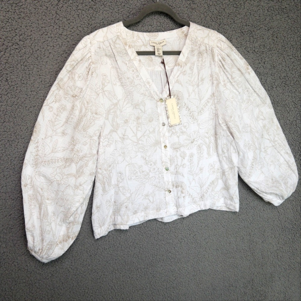 Laura Ashley White and Beige Floral Button-Front Blouse - Picture 4 of 16